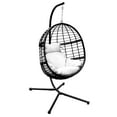 Abble Outdoor Wicker Hanging Basket Swing Chair with Cushion and Stand Black & White