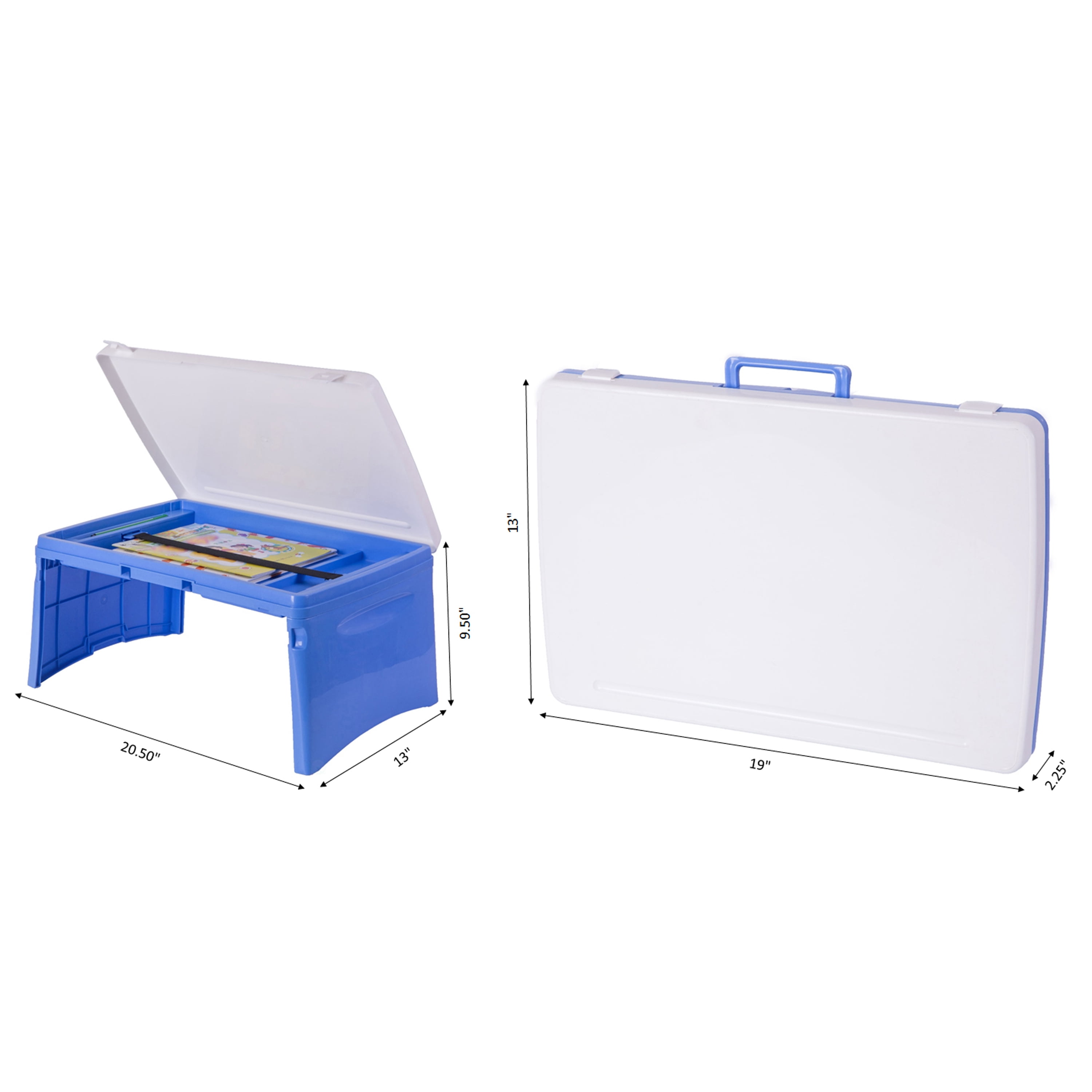 Kids Portable Fold-able Plastic Lap Tray, Blue and White