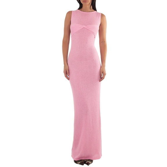 nvzhuang Women’s Summer Bodycon Dress Sleeveless Twist Front Solid Color Dress Slim Fit Midi Dress