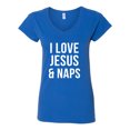 thumbnail image 2 of Wild Bobby I Love Jesus & Naps Inspirational/Christian Women Standard V-Neck Tee, Royal, Large, 2 of 6