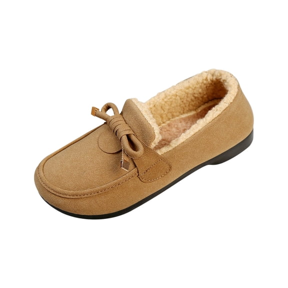 Xfvqtps Womens Moccasin Slippers Plush Fleece Line Suede Upper Bowknot Slip On Comfortable Non Slip Warm Winter Flock Shoes House Slippers Memory Foam Indoor Outdoor Ladies Shoes Khaki