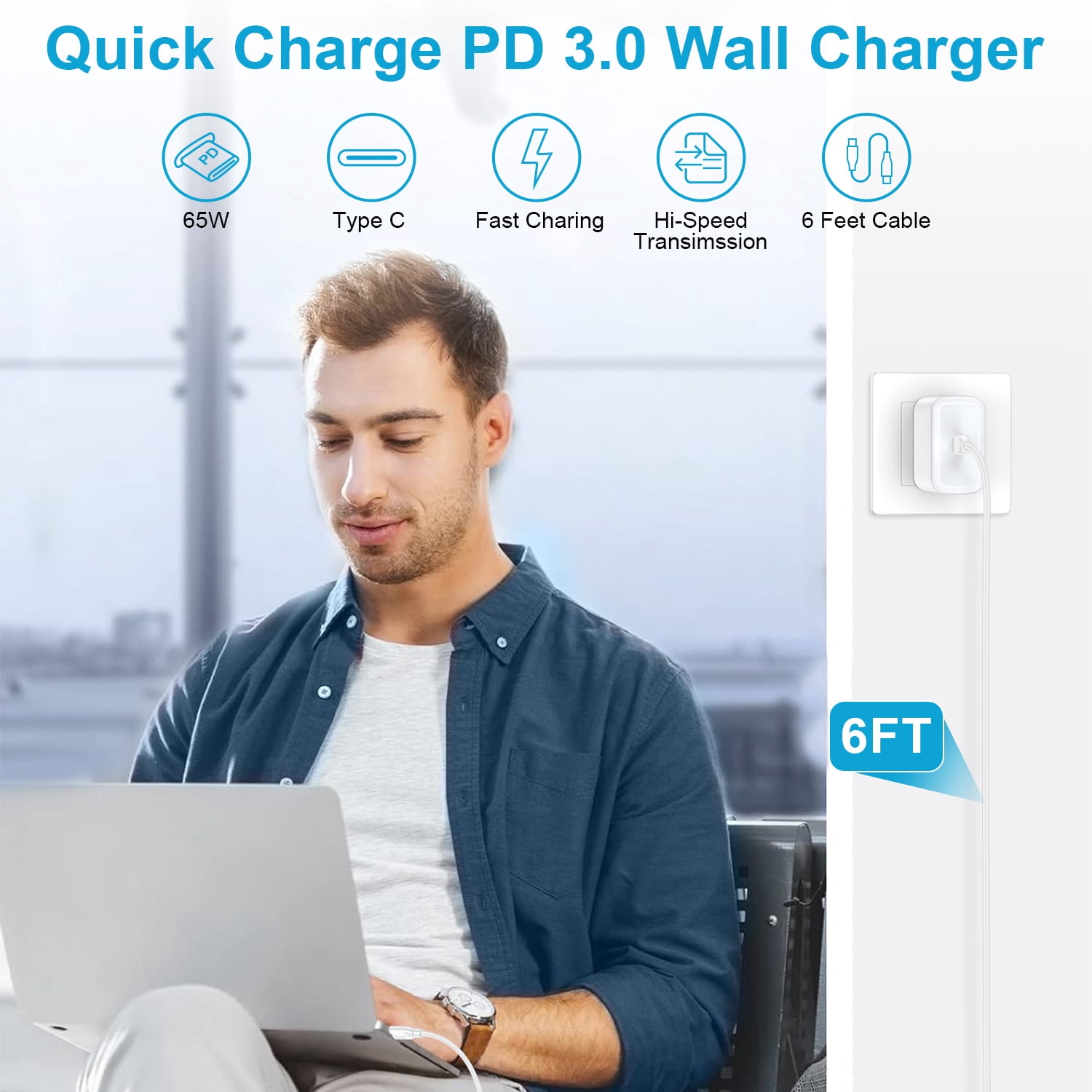65W Super Fast Charger,ABCPOW Android Phone Charger Block USB C Charging Cable Cord 6ft Type C Charger Cable USB C Charging Block Type C Charger Compatible for Samsung Galaxy S26 S25+ S25 S24 Ultra