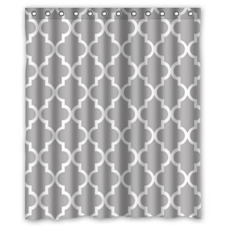 White Bathroom Accessories Set GreenDecor Quatrefoil Grey And White Lattice Waterproof Shower Curtain Set with Hooks Bathroom Accessories Size 60x72 inches ()