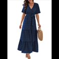 thumbnail image 2 of Vestido Bohemio de Lunares para Mujer, de Verano, con Cuello en V, Corta, y Fluido, para Invitada A una Boda en la Iglesia Azul XL, 2 of 10