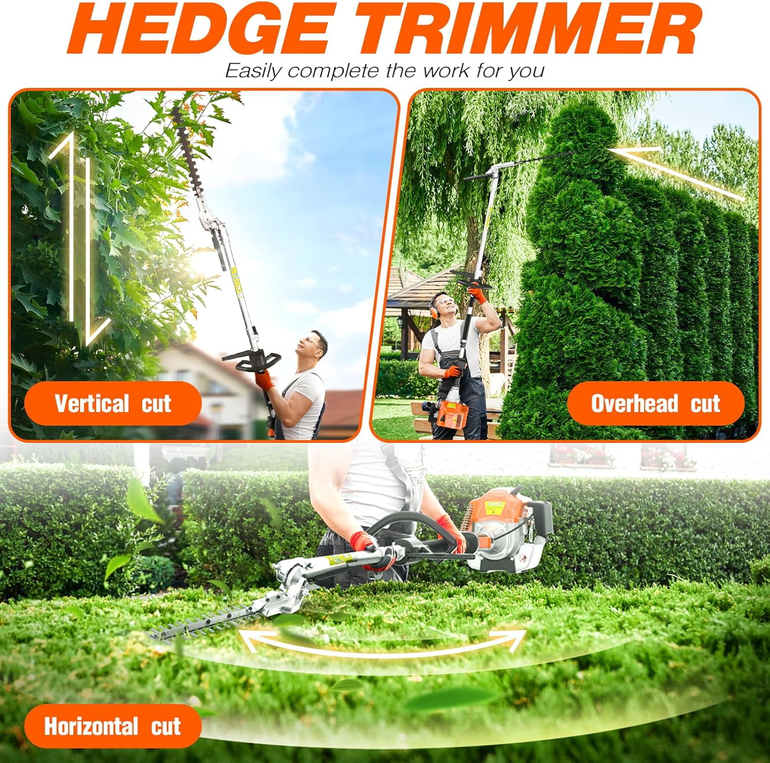 EAYSG 52CC Weed Eater Gas Powered 3 in 1 Gas Hedge Trimmer, Brush Cutter, Gas Weed Wacker, Gas String Trimmer, 2-Stroke Engine