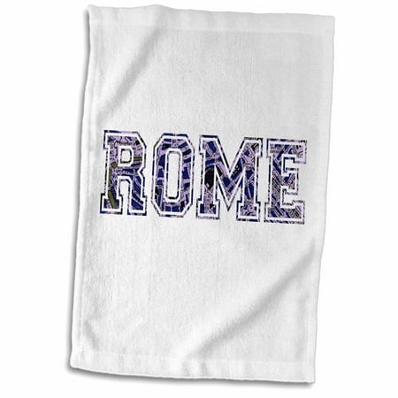 3dRose Rome text - blue word art on white made from vintage Italian map - city souvenir - Italy - dark navy - Towel, 15 by