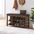 thumbnail image 3 of Height-Adjustable Long Shoe-Changing Bench, Natural Rubberwood, Comfortable Seat, Concealed & Large Storage Compartments, Natural Wood Grain (Brown), 3 of 9