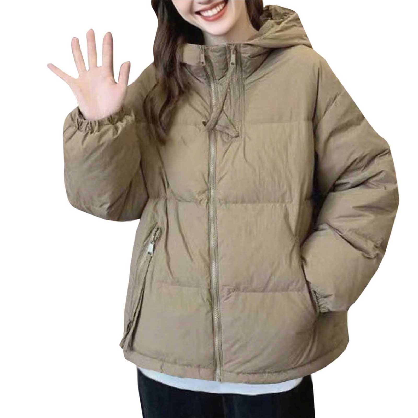 Dvprdro Womens Winter Quilted Jackets Long Sleeve Full Zip Hooded Puffer Coats with Pockets