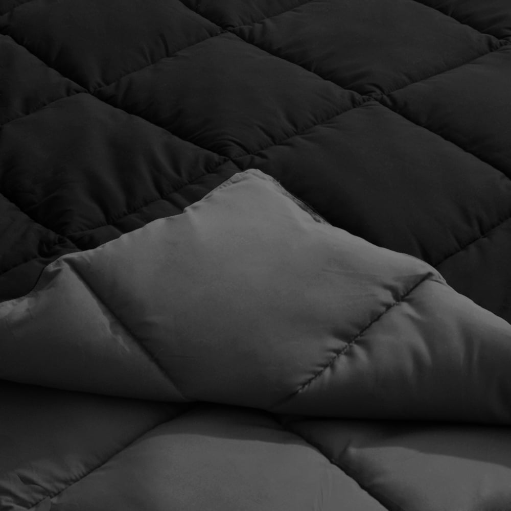 Bare Home Microfiber 4-Piece Black/Gray Comforter, Gray Sheet Set Reversible Bed in a Bag, Twin