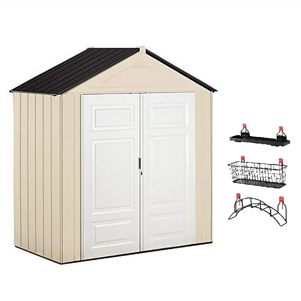 Rubbermaid 7' x 3' Double Wall Plastic Outdoor Storage Shed and A...