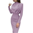 thumbnail image 2 of Spring Dresses for Women Fashion 2025 Long Sleeve Elegant Mock Neck Bodycon Party Business Casual Dress Stretchy (L, Purple), 2 of 6