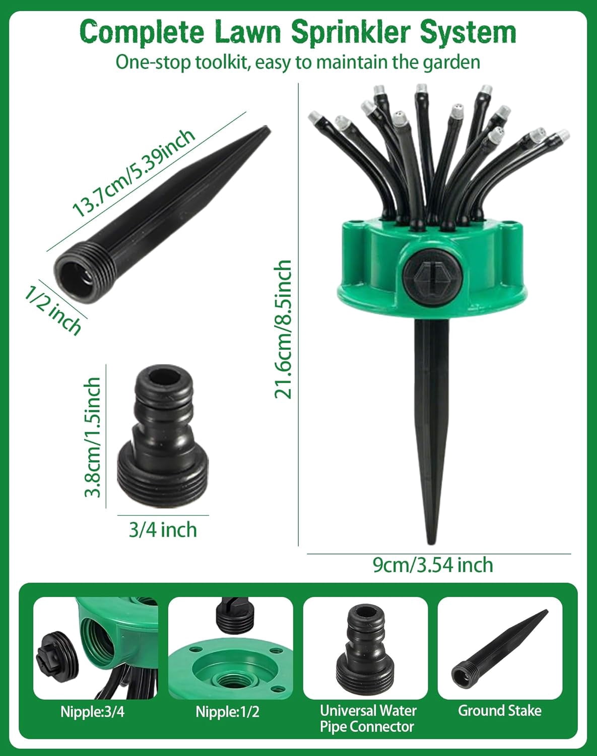 360° Coverage Precision Garden Irrigation Sprinkler, Sprinklers for Yard, Lawn Sprinkler Large Area Coverage, Multi-Adjustable Flex Design Above Ground Irrigation Garden Sprinkler System