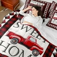 thumbnail image 4 of Manfei Red Rustic Truck Bedding Sets Queen Size, Vintage Buffalo Plaid Bed in a Bag Queen size, Merry Christmas Reversible Comforter Sets with Sheets, Super Cozy Bedroom Decorative, 7pcs, 4 of 7