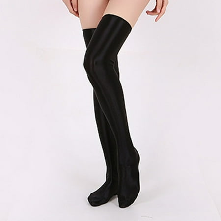 

Women Oil Shiny Glossy Wet Stretchy Soft High Socks Non-Slip Stockings