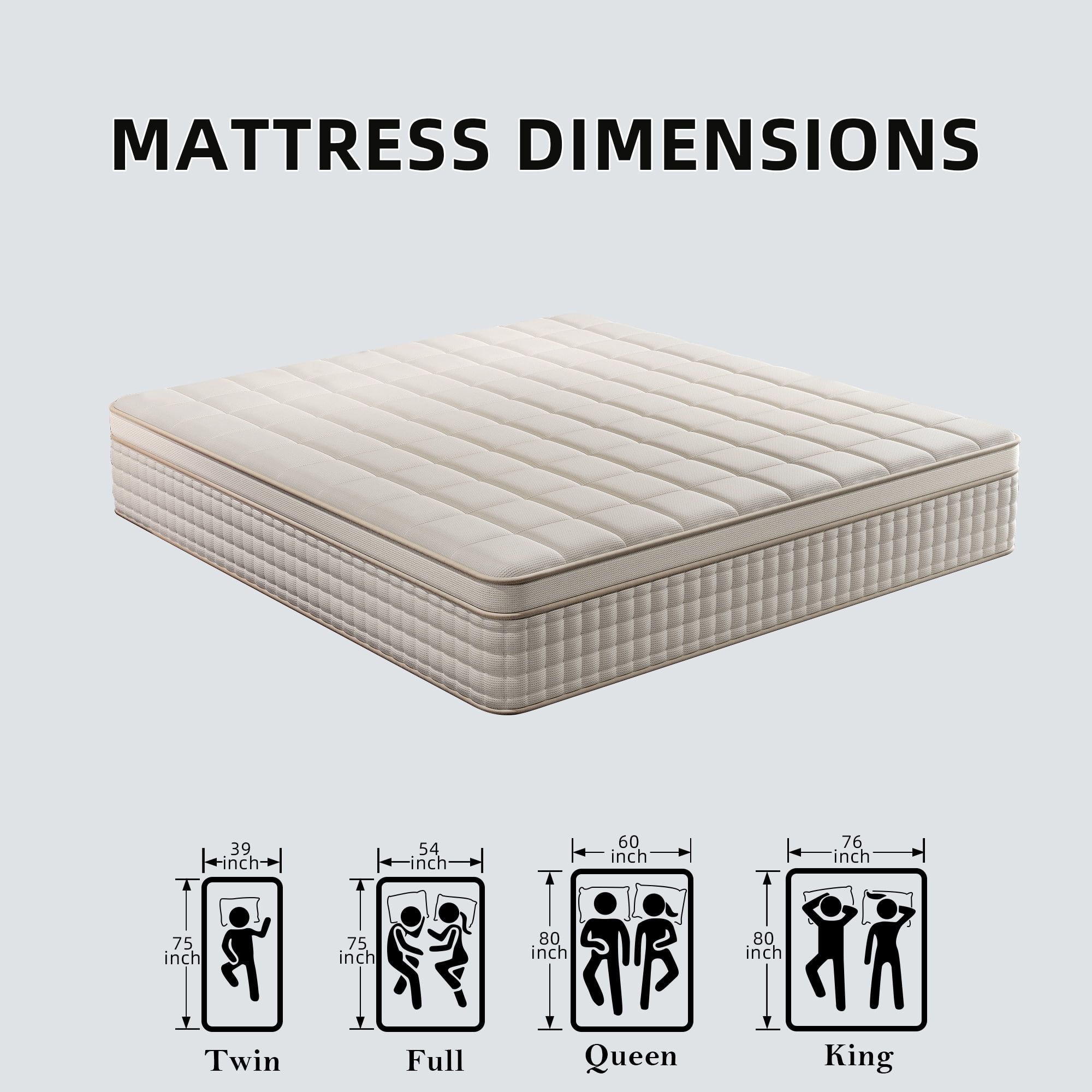 SILENCE MANGO 14 inch Twin Sized Hybrid Mattress, Gel Memory Foam, Individually Wrapped Pocket Springs, Medium Firmness, Zoned Pressure Relief Design, Boxed Mattress, High-density Foam Layer
