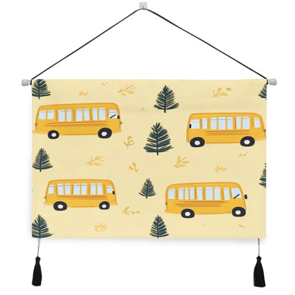 WOBOGO Yellow Kindergarten School Bus Pattern Living Room Canvas Wall Art Bedroom Study Framed Canvas Print Artwork Home Office Decorations 24.5×16.7in