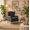 Gray Chair+Wood Coffee Table, variant on Ciphrias Accent Chair with Side Table Set, Antique Dark Grey Upholstered Armchair with Pillow Solid Wood Frame for Living Room Bedroom