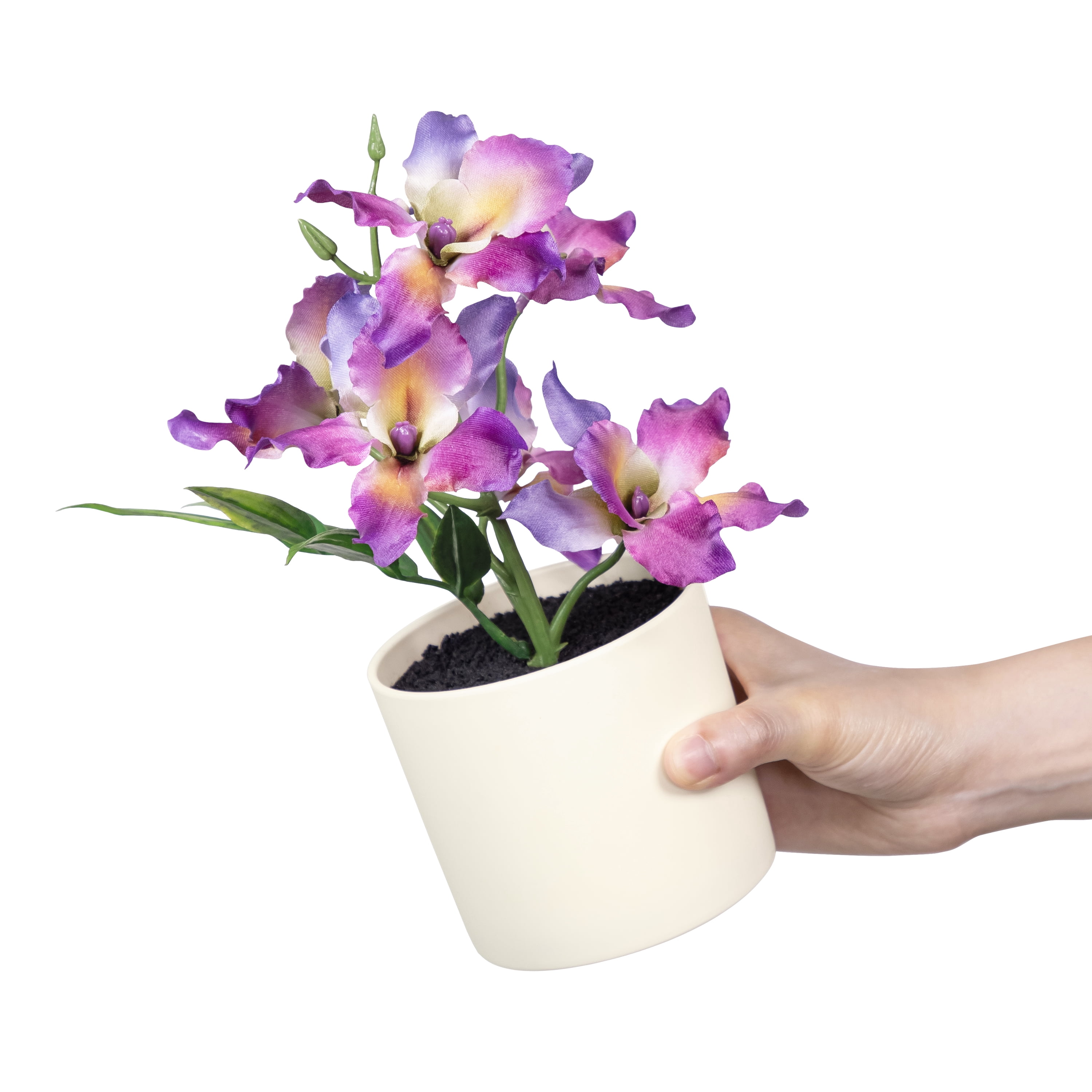 Mainstays 9.5" Artificial Purple Orchid in Cream Pot, for Indoor Use
