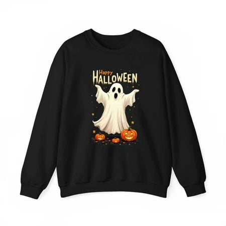 Cotton Round-neck long-sleeved Happy Halloween Glowing Typography Cozy Comfortable Black S-3XL
