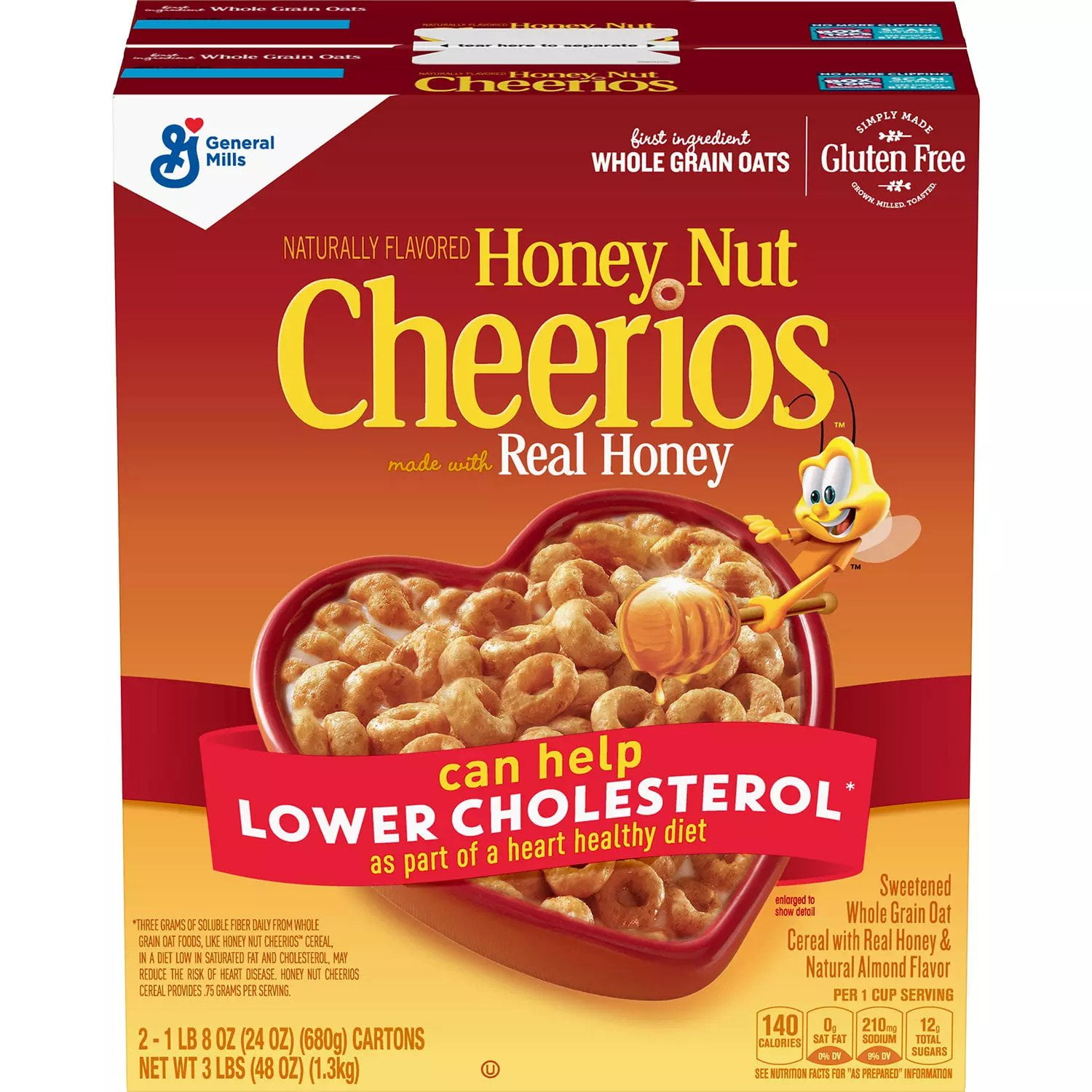 Honey Nut Cheerios Gluten-Free Cereal Pack of 2, 24oz Each