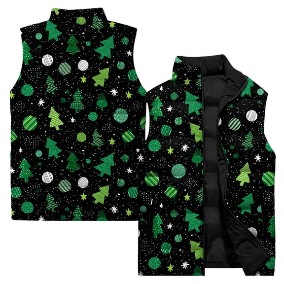 Ladies' Casual Fashion Sleeveless Christmas Printed Cotton Vest Jacket, Black, Size L