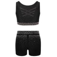 thumbnail image 2 of TSSOE Kids Girls 2Pcs Rhinestone Gymnastics Dance Outfits Strappy Back Crop Tops with Booty Shorts Set Black 10, 2 of 4