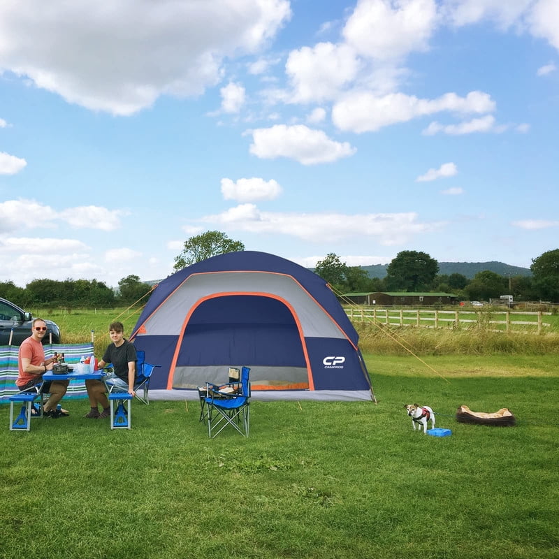 CAMPROS 6 Person Camping Tents, Waterproof Windproof Family Dome Tent with Rainfly, Large Mesh Windows, Wider Door, Portable with Carry Bag