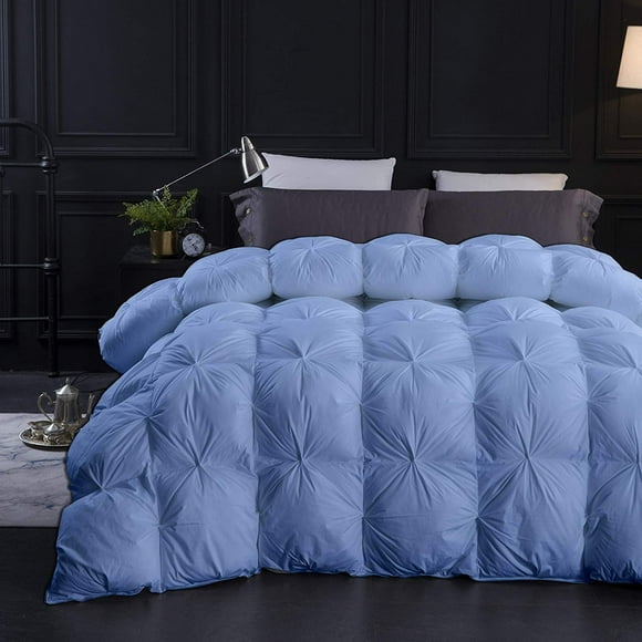 Light Blue All Season Down Pin-Tuck Comforter- Twin Size 68 x 86 Inches 1 pc Pinch Pleated Comforter 600 GSM & 4-Corner Tab's 100% Egyptian Cotton- -Hotel Light Blue Solid