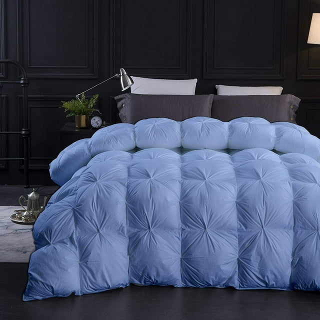 Light Blue All Season Down Pin-Tuck Comforter- Oversized King Size 116 x 98 Inches 1 pc Pinch Pleated Comforter 600 GSM & 4-Corner Tab's 100% Egyptian Cotton- Hotel Light Blue Solid