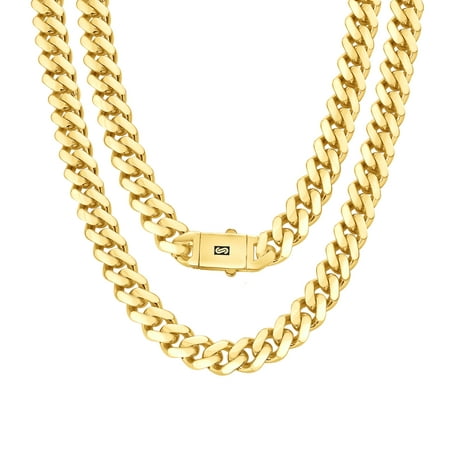 Nuragold 10k Yellow Gold 13mm Royal Monaco Miami Cuban Link Chain Necklace, Mens Jewelry Fancy Box Clasp 20" - 30"