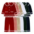 thumbnail image 3 of GYRATEDREAM Baby Kid Girls Ruffled Pajamas Set Long Sleeve Lapel Collar Button Down Top Shirt Pants 2PCS Pj Velvet Loungewear Sets, 3 of 4