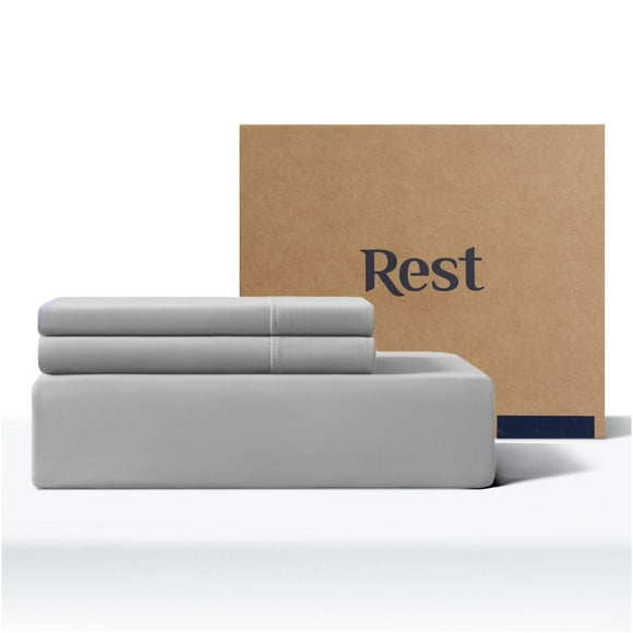 REST Evercool+ Starter Sheet Set, Queen, Light Gray, Breathable Bed Sheets for Hot Sleeper and Night Sweats, with Pillowcases, Ionic+ Self-Cleaning Silver Yarn for Sensitive Skin, 3PCS No Flat Sheet