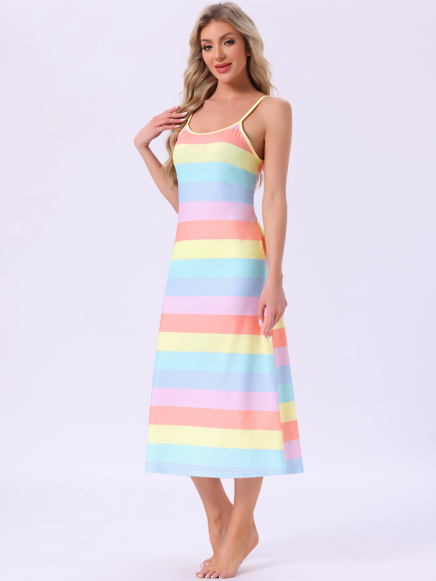DARING DIVA Women's Spaghetti Strap Full Slip Midi Under Dress M Rainbows