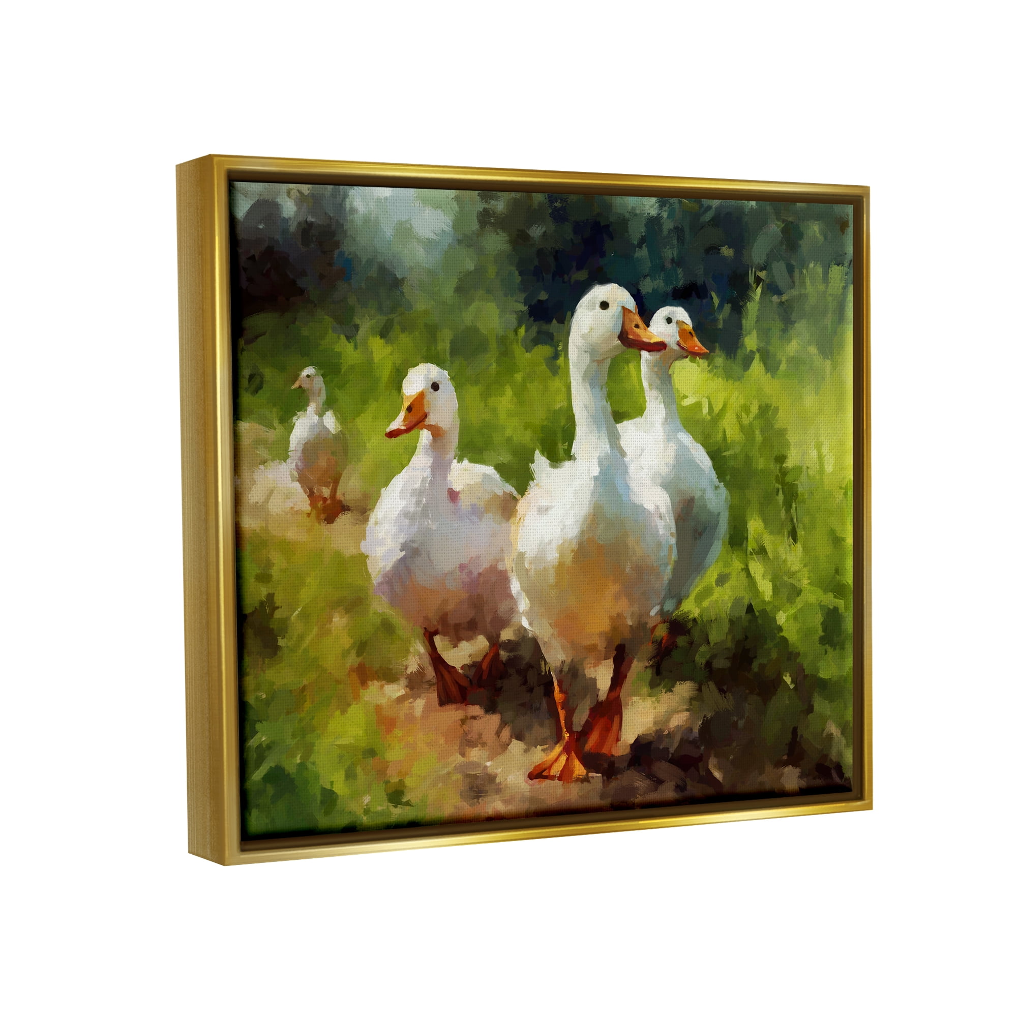Stupell Industries Duck Family in Nature Animals & Insects Painting Gold Floater Framed Canvas Art Print Wall Art, 21 x 17