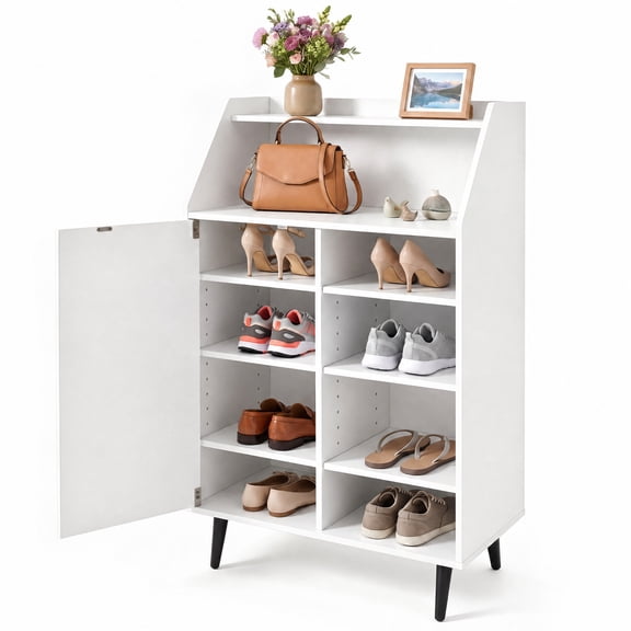 Furnibear Shoe Storage Cabinet with 2 Tier Open Compartment and 4 Tier Adjustable Shelf for Entryway Living Room Closet Bedroom, White