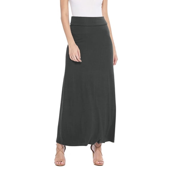 Women's Casual Foldable Waist Comfy Loose Fit Solid Maxi Skirt S-3XL