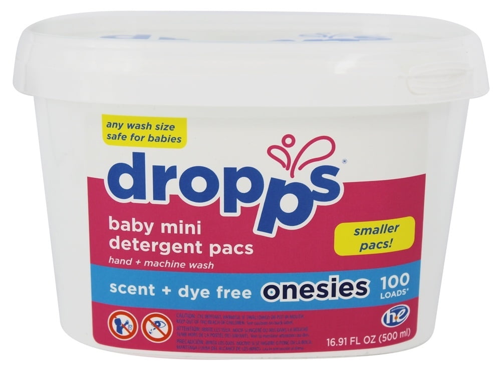 Dropps Onesies Scent + Dye Free Baby Mini Laundry Detergent Pacs, 100