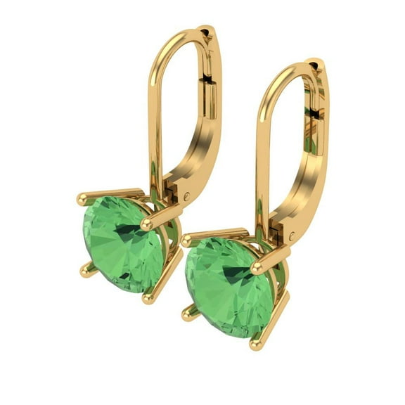 3 Ct Round Cut Drop Dangle Green Crystal 18K Yellow Solid Gold Everyday Dainty Earrings Lever Back