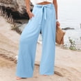 thumbnail image 5 of Womens Casual Pants Womens Cargo Pants Daily Elastic Strap Waist Workout Solid Long Pants Casual Wide Leg Pants Women Blue M, 5 of 7