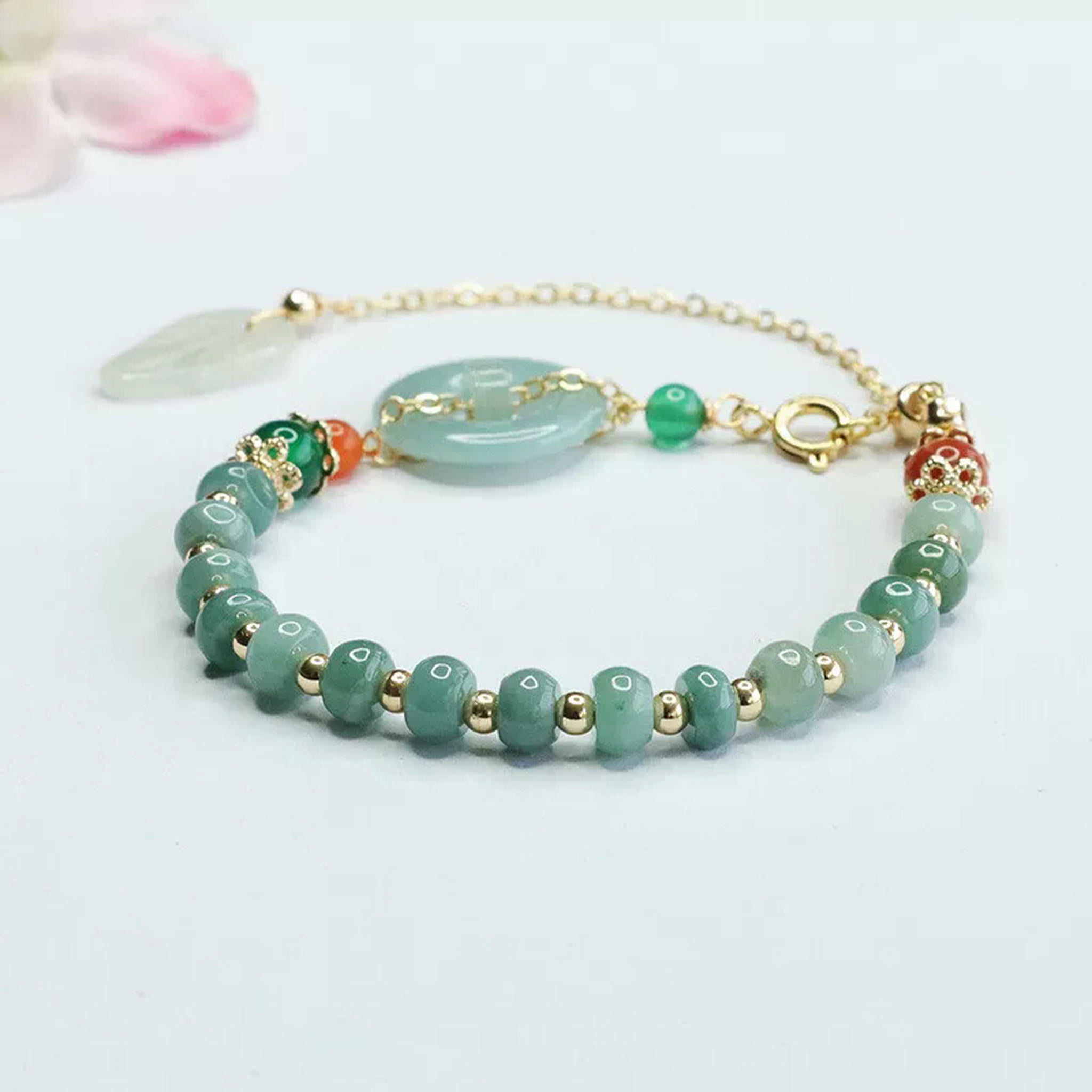 HOOUN A true A-grade 100% natural white green jade women's bead bracelet
