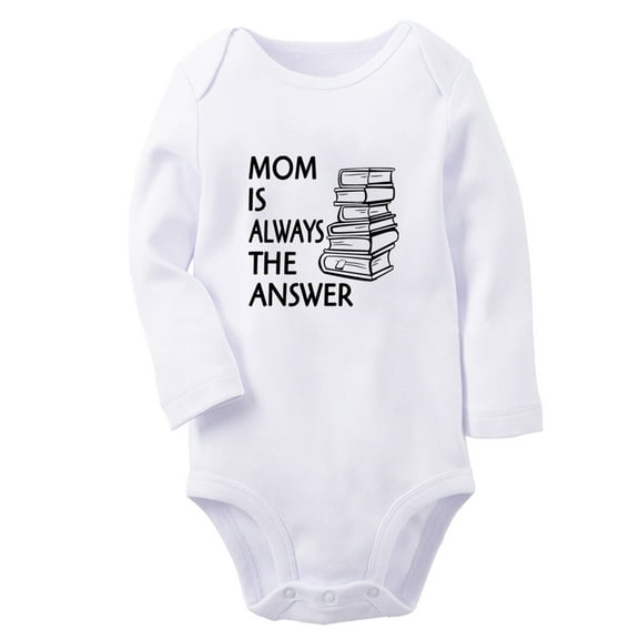 Mom Is Always The Answer & Books Funny Rompers, Newborn Baby Unisex Bodysuits, Infant Jumpsuits, Toddler 0-12 Months Kids Long Sleeves Oufits (White, 6-12 Months)