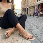 Cushionaire Resort Strappy Sandals for Women, Vegan Leather Memory Foam Flat Women's Sandals with Toe Ring