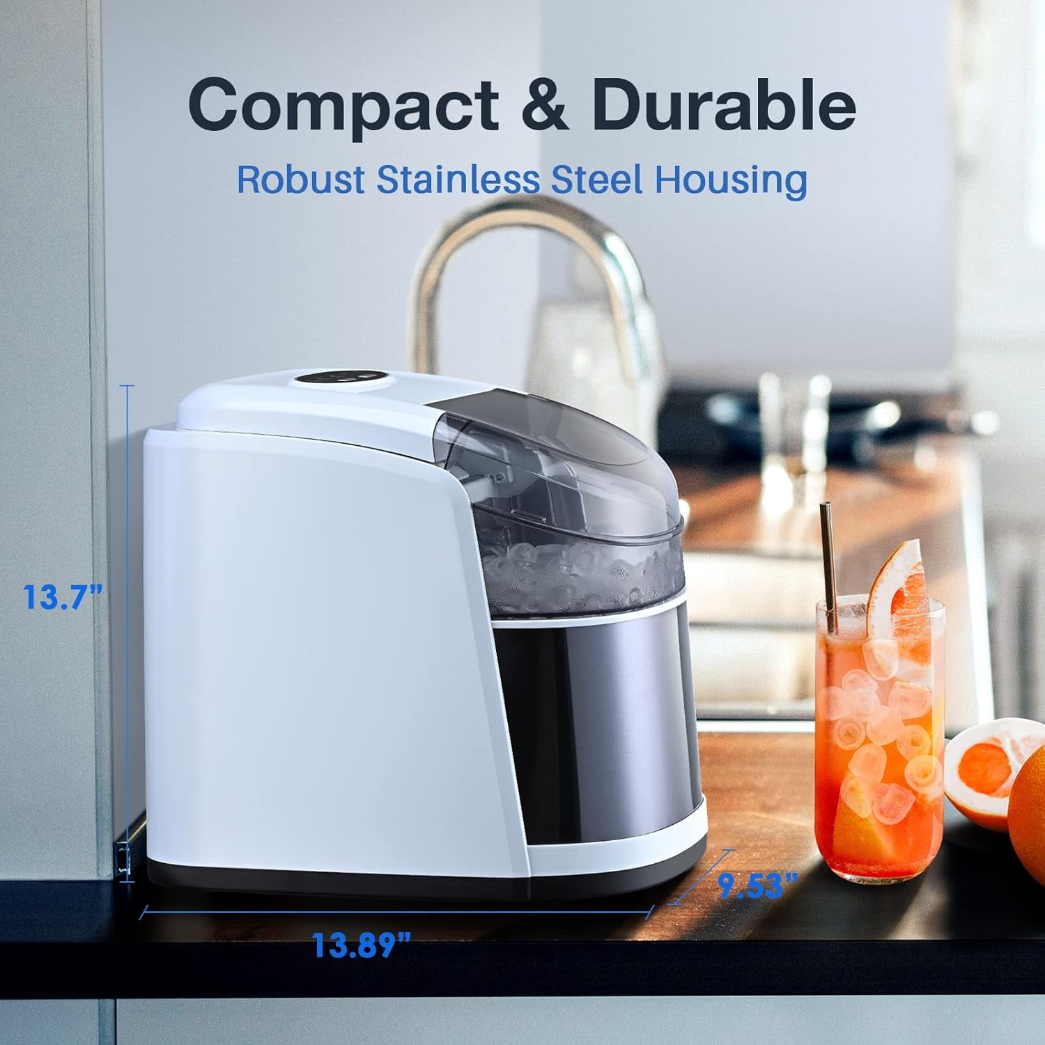Ice Maker Countertop Machine with Self-Cleaning Function，26LBS in 24 Hours, 9 Ice Cubes Ready in 6 Mins, Compact Ice Cube Maker with Ice Scoop & Basket for Home Kitchen Office Bar
