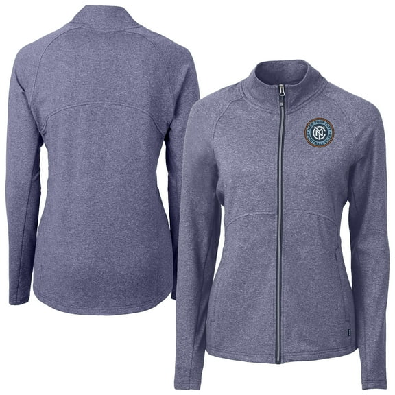 Women's-Cutter & Buck Heather Navy New York City FC Adapt Eco Knit Hybrid Recycled Raglan Full-Zip Jacket