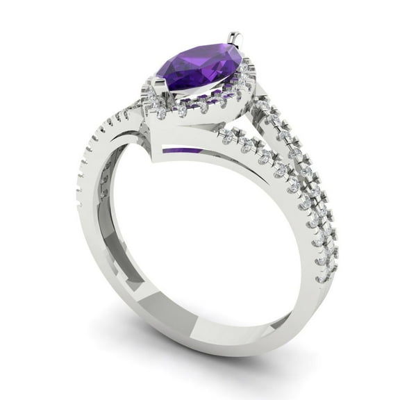 1.2ct marquise cut purple natural amethyst 14k white gold halo Bridal Wedding Engagement Promise Anniversary Ring for Women size 8.25