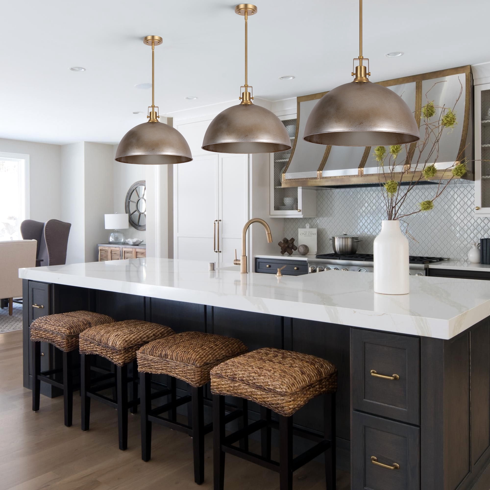Modern Pendant Light, 18"Farmhouse Pendant Light Industrial Large Dome Antique Silver Chandelier Ceiling Hanging Lighting for Dining Room Kitchen Island Bar Hallway Entryway