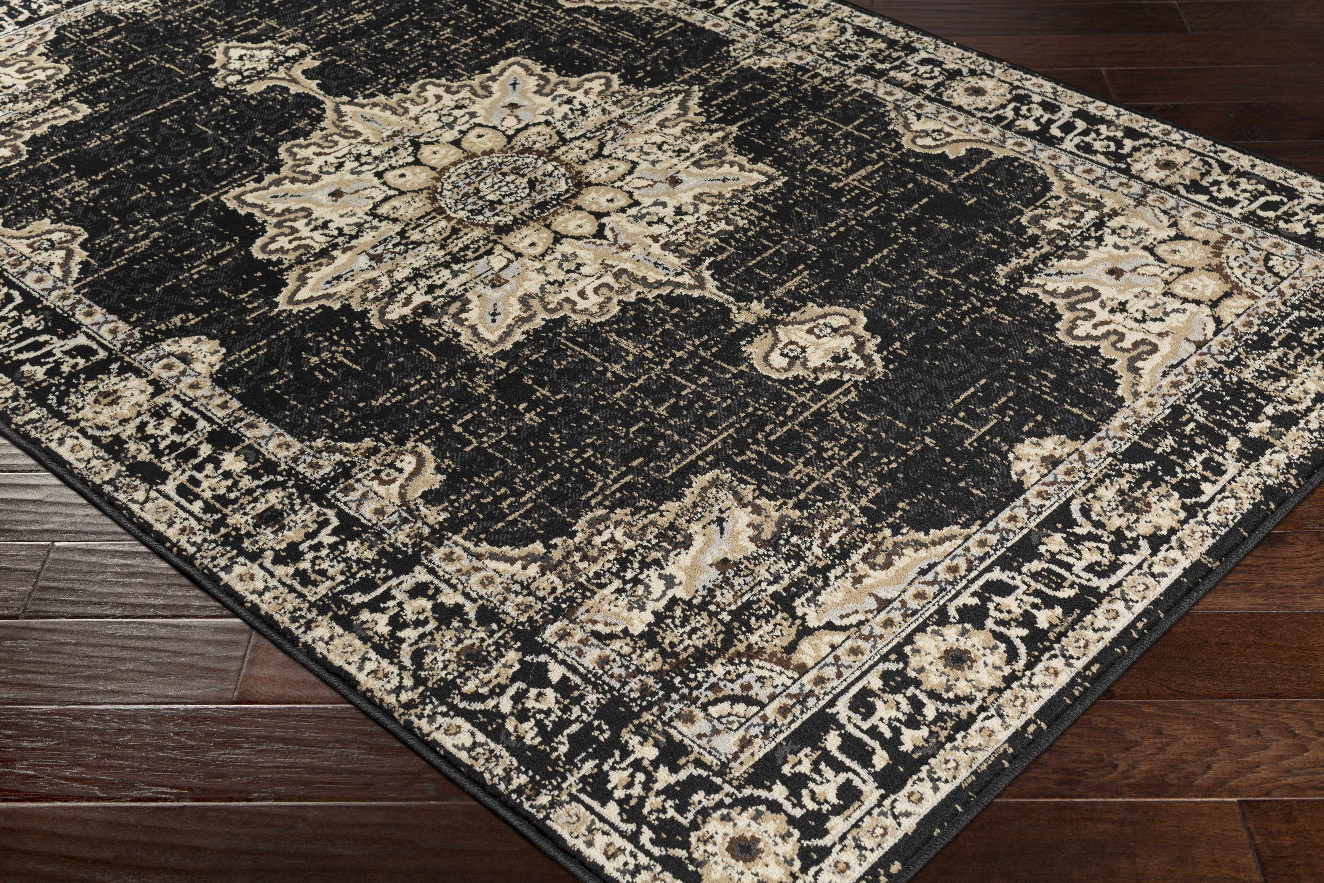 Hauteloom Lostwithiel Farmhouse Living Room Bedroom Dining Room Runner Rug - Boho, Bohemian Vintage Medallion - Traditional Oriental Style Carpet - Black, Brown, Tan - 2'2" x 7'7"