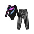 thumbnail image 4 of Doomiva Kids Girls Gymnastics Ballet Dance Leotard Bodysuit Unitard Jumpsuit with Jogger Pants Set Sport Tracksuit Star Black 12, 4 of 7