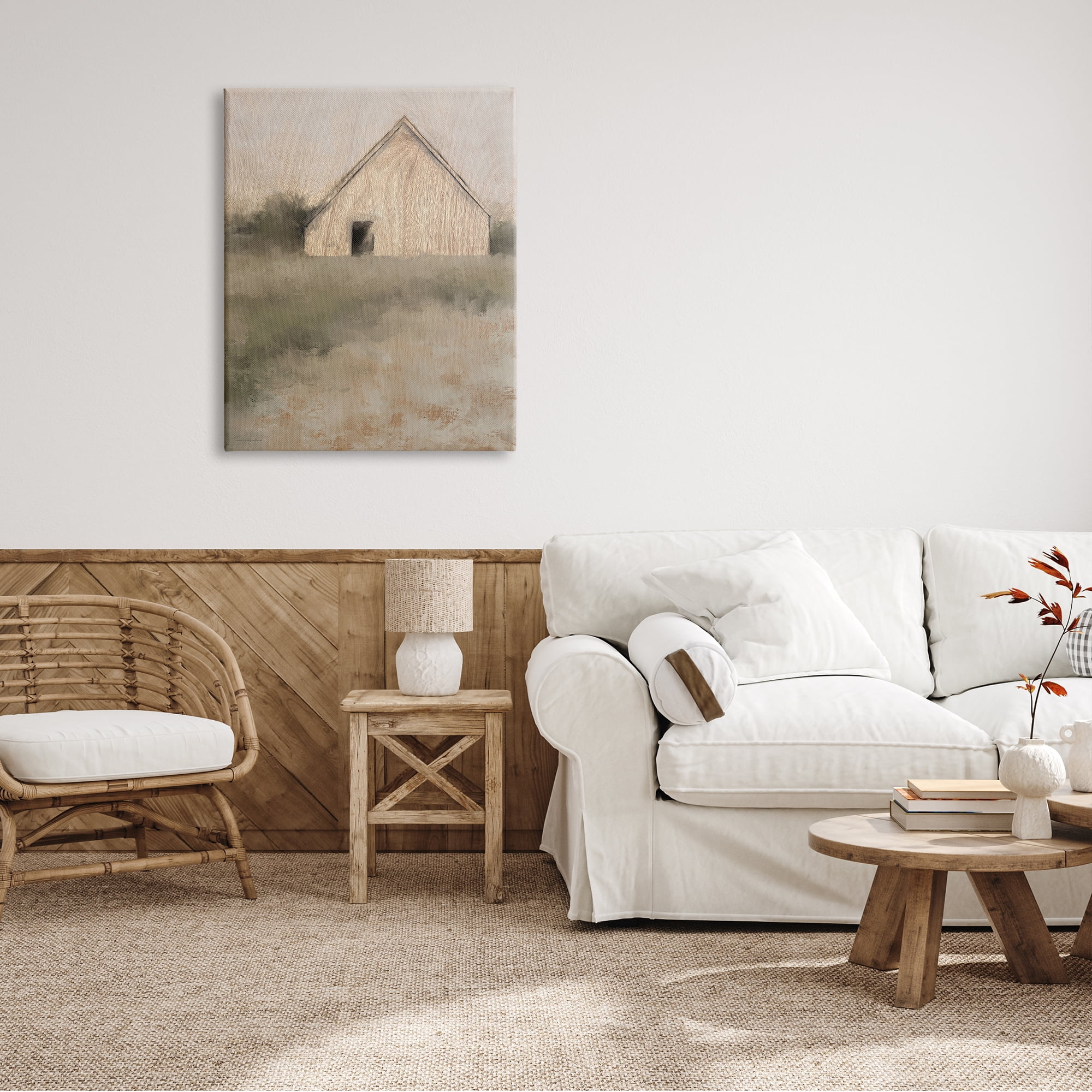 Stupell Industries Rustic Country Cottage Triangle Roof Distressed Landscape Painting, 30 x 40,Design by Kamdon Kreations
