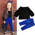 thumbnail image 2 of Vedolay Fall Outfits for Girl 2Pcs Fashion Girl Long Sleeve Knitted Crop Top Casual Pants Fall Outfits Set,Blue 90, 2 of 4